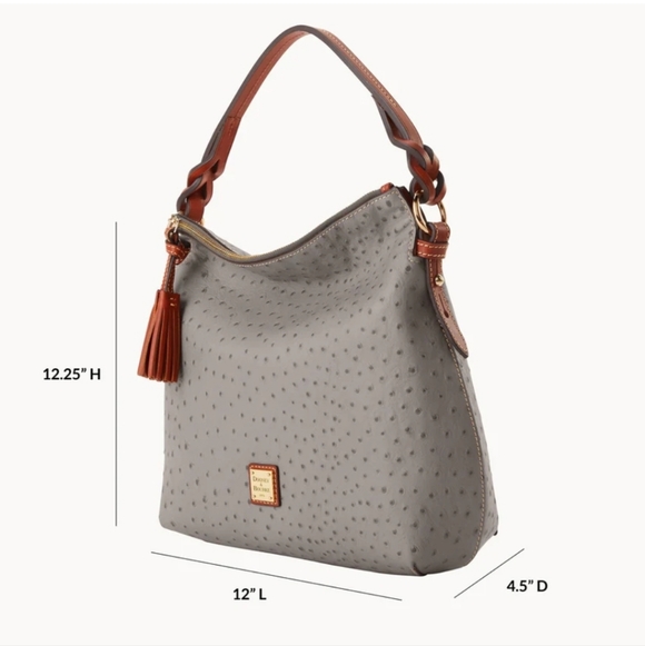 🔥New W/Tags, Dooney & Bourke Twist Strap Hobo In Rare Grey Ostrich/Natural/Gold - Picture 5 of 8